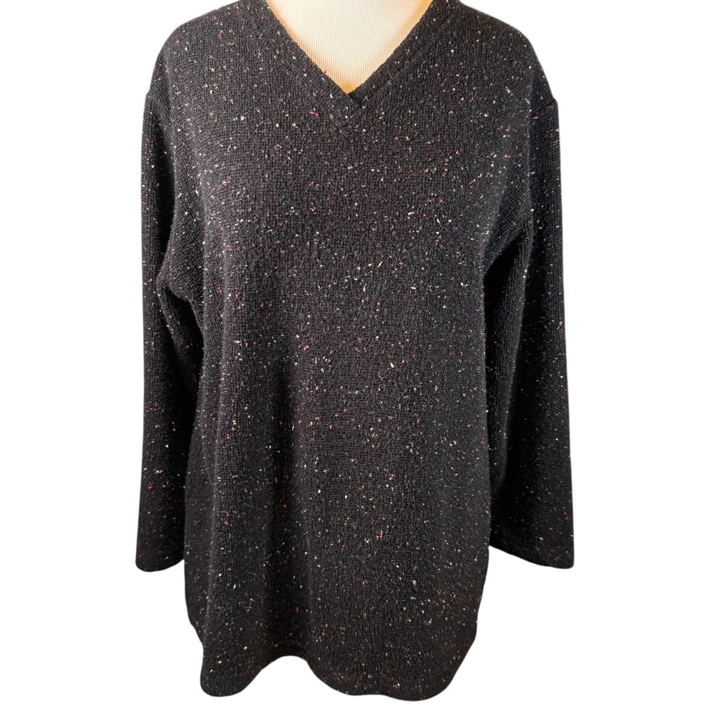 Coldwater‎ Creek Black Speckled Knit Pullover V-Neck Sweater USA Made Large
